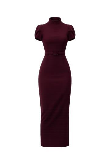 Kemer Detaylı Kalem Midi Elbise