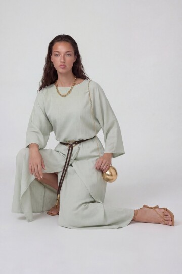 Kemer Detaylı Uzun Kollu Bluz Ve Pantolon Takım