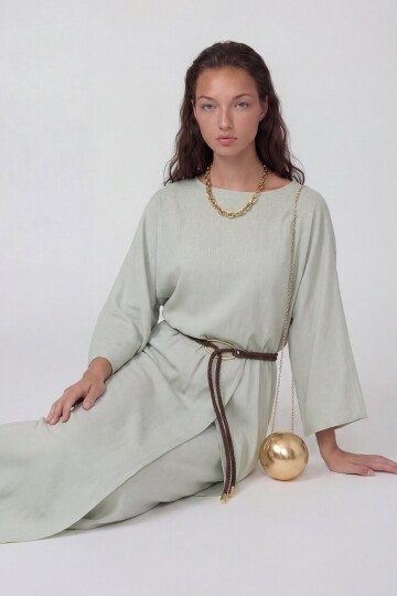 Kemer Detaylı Uzun Kollu Bluz Ve Pantolon Takım