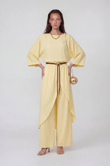 Kemer Detaylı Uzun Kollu Bluz Ve Pantolon Takım