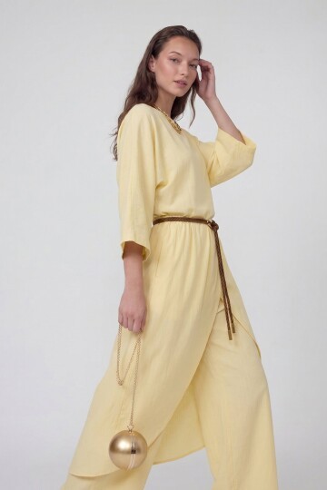 Kemer Detaylı Uzun Kollu Bluz Ve Pantolon Takım