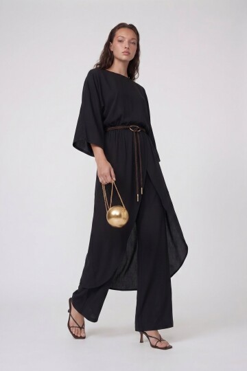 Kemer Detaylı Uzun Kollu Bluz Ve Pantolon Takım