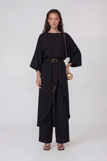 Kemer Detaylı Uzun Kollu Bluz Ve Pantolon Takım