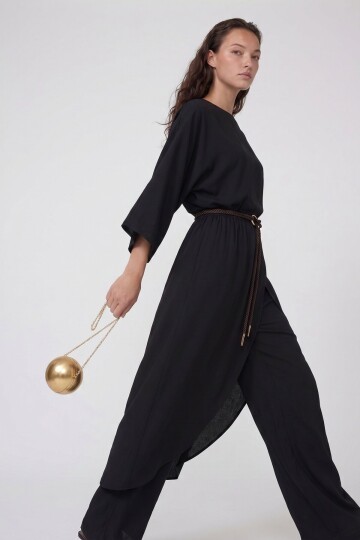 Kemer Detaylı Uzun Kollu Bluz Ve Pantolon Takım