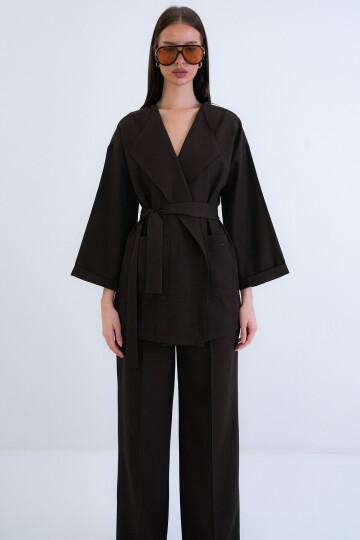 Kemerli Blazer Ceket Ve Yüksek Bel Pantolon Takım