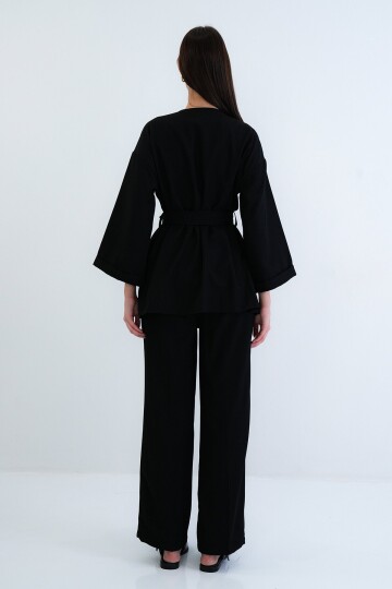 Kemerli Blazer Ceket Ve Yüksek Bel Pantolon Takım