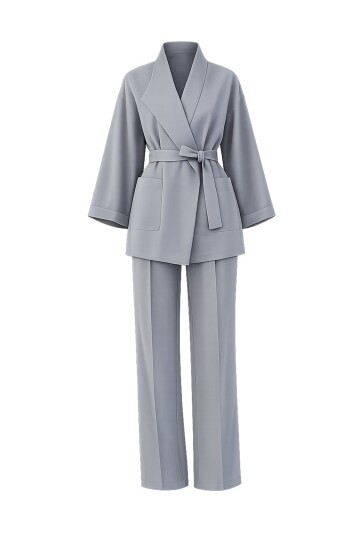 Kemerli Blazer Ceket Ve Yüksek Bel Pantolon Takım