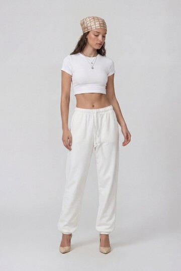 Kısa Kol Bisiklet Yaka Crop Bluz