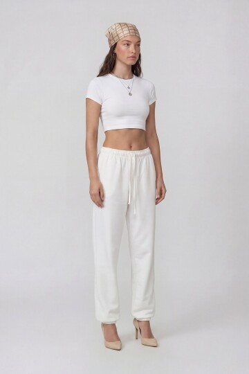 Kısa Kol Bisiklet Yaka Crop Bluz