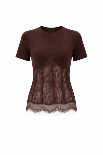 Kısa Kollu Dantel Detaylı Bluz