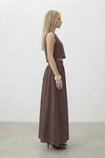 Kolsuz Crop Bluz Ve Uzun Etek Takım