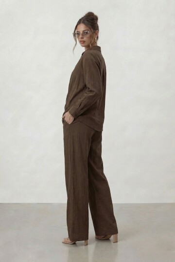 Kruvaze Kesim Bağlamalı Bluz Ve Pantolon Takım