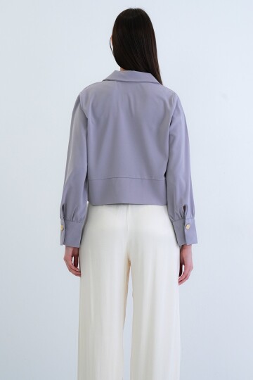 Kruvaze Yaka Düğmeli Crop Ceket