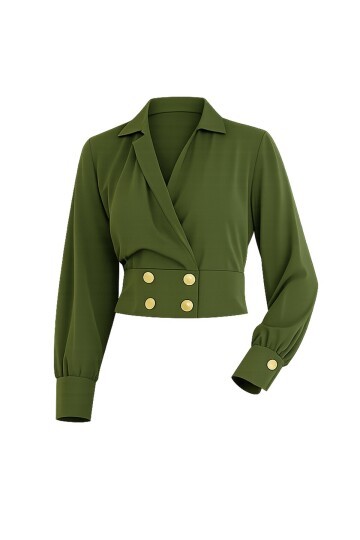 Kruvaze Yaka Düğmeli Crop Ceket