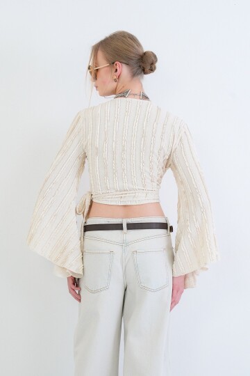 Kruvaze Yaka İspanyol Kol Crop Bluz