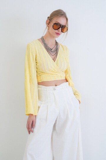 Kruvaze Yaka İspanyol Kol Crop Bluz