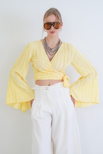 Kruvaze Yaka İspanyol Kol Crop Bluz