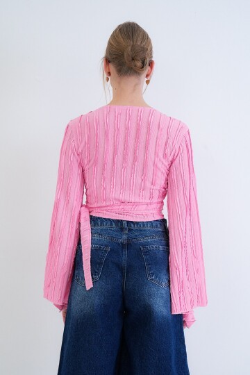 Kruvaze Yaka İspanyol Kol Crop Bluz