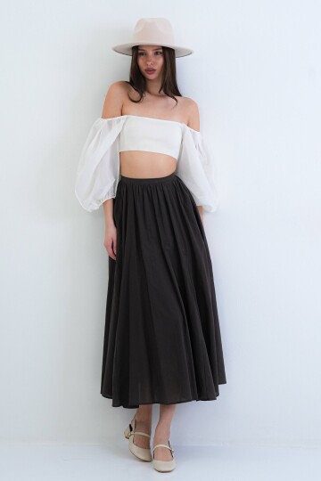 Lastikli Cepli Midi Etek