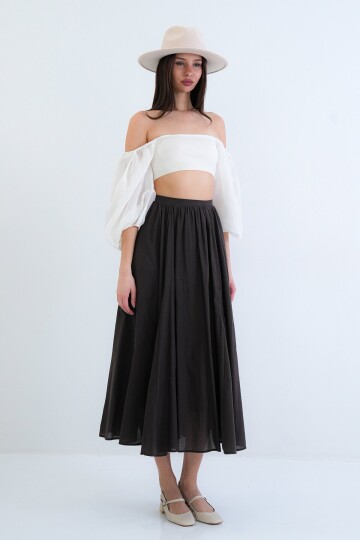 Lastikli Cepli Midi Etek