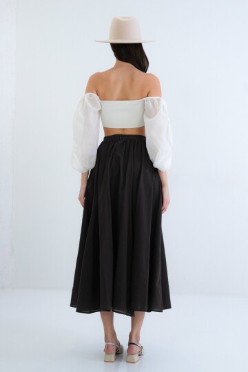 Lastikli Cepli Midi Etek