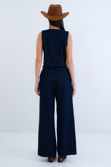 Nakışlı Kot Yelek Ve Denim Pantolon Takım