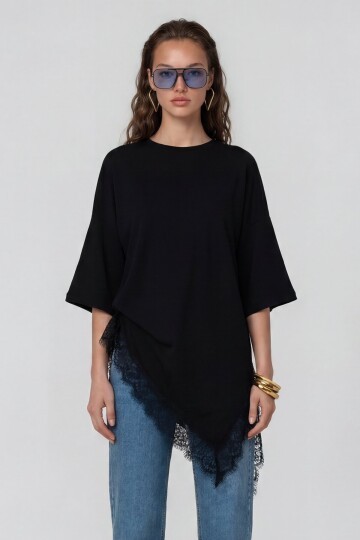 Oversize Dantelli Kombine T-Shirt