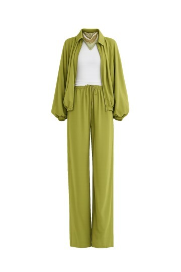 Oversize Hırka Ve Lastikli Pantolon Takım