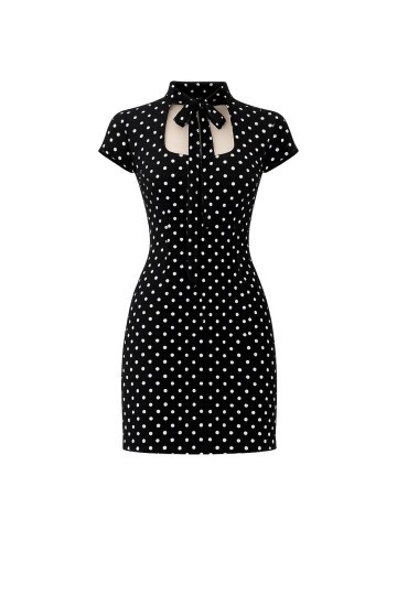 Puantiye Desenli Boyun Bağlamalı Mini Elbise