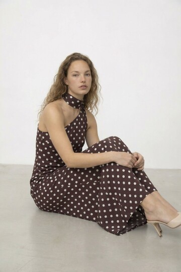 Puantiyeli Tek Omuz  Midi Elbise