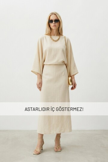 Salaş Kesim Yarasa Kol Astarlı Uzun Elbise