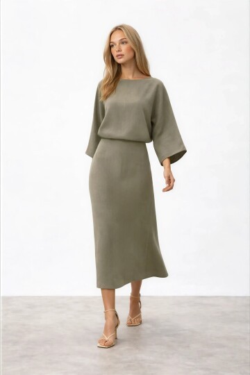 Salaş Kesim Yarasa Kol Uzun Elbise