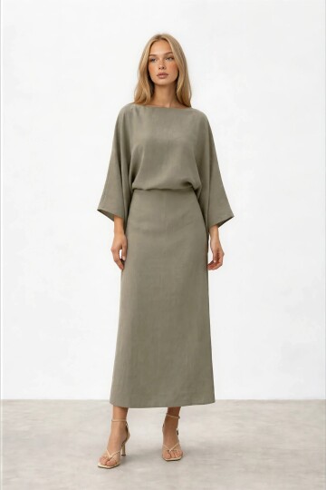 Salaş Kesim Yarasa Kol Uzun Elbise