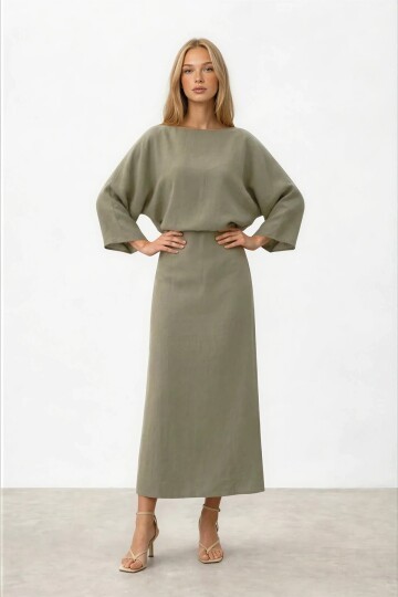 Salaş Kesim Yarasa Kol Uzun Elbise
