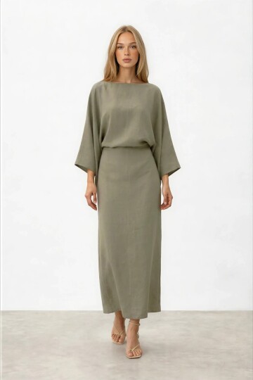 Salaş Kesim Yarasa Kol Uzun Elbise