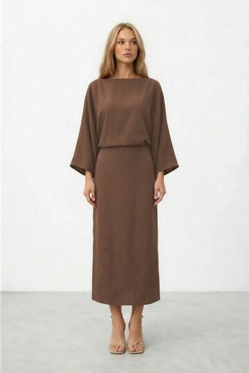 Salaş Kesim Yarasa Kol Uzun Elbise