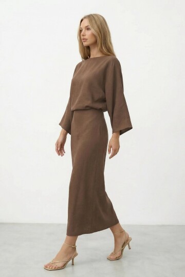 Salaş Kesim Yarasa Kol Uzun Elbise