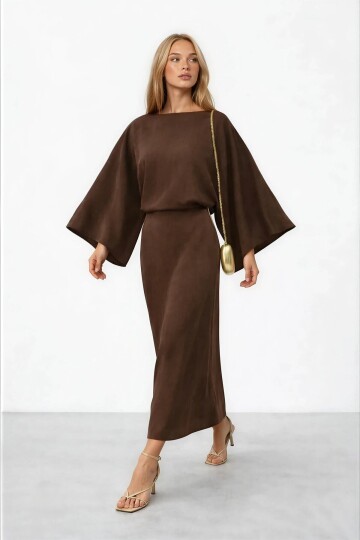 Salaş Kesim Yarasa Kol Uzun Elbise