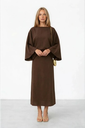 Salaş Kesim Yarasa Kol Uzun Elbise