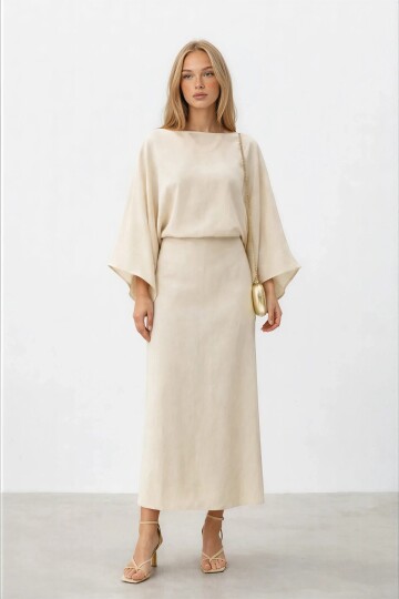 Salaş Kesim Yarasa Kol Uzun Elbise