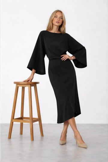 Salaş Kesim Yarasa Kol Uzun Elbise