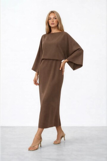 Salaş Kesim Yarasa Kol Uzun Elbise