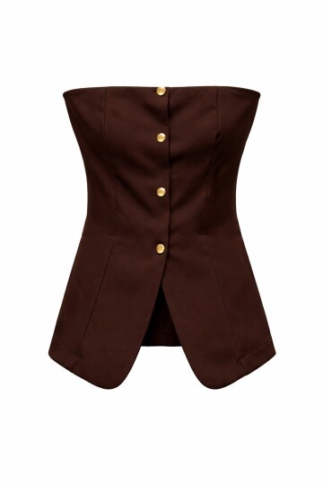 Straplez Düğme Asimetrik Kesim Bluz