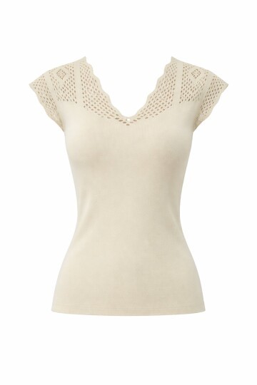 Taş Önü Ve Arkası V Yaka Delik Ajurlu Triko Bluz