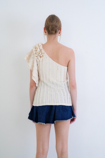 Tek Omuz Detaylı Fırfır Kumaş Bluz Bluz