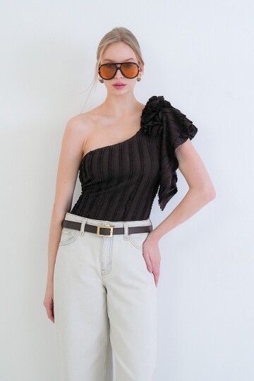 Tek Omuz Detaylı Fırfır Kumaş Bluz Bluz