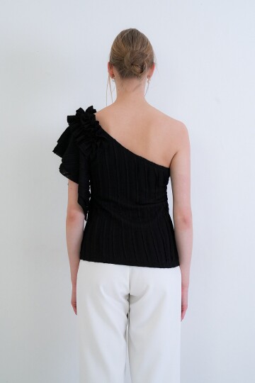 Tek Omuz Detaylı Fırfır Kumaş Bluz Bluz