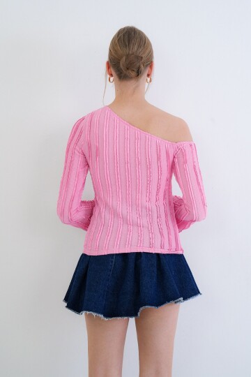 Tek Omuz İspanyol Kol Fırfır Kumaş Bluz