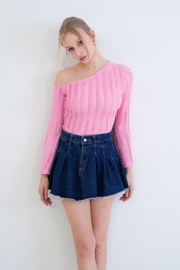 Tek Omuz İspanyol Kol Fırfır Kumaş Bluz