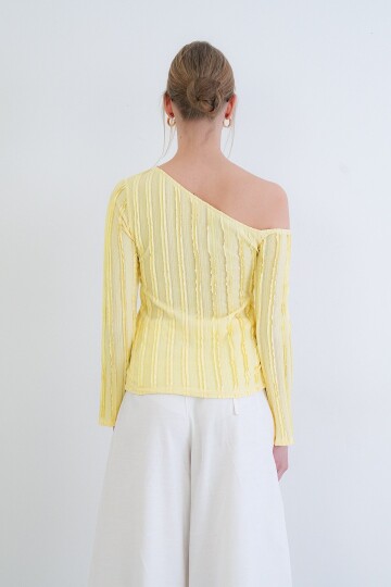 Tek Omuz İspanyol Kol Fırfır Kumaş Bluz